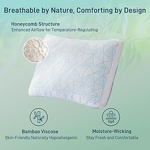Sylvaris Shredded Memory Foam Cooling Soft Bamboo Viscose Pillows Queen Size Set of 2, Adjustable Hypoallergenic Hotel Quality Bed Pillows for Side, Stomach or Back Sleeper, Oeko-TEX Certified