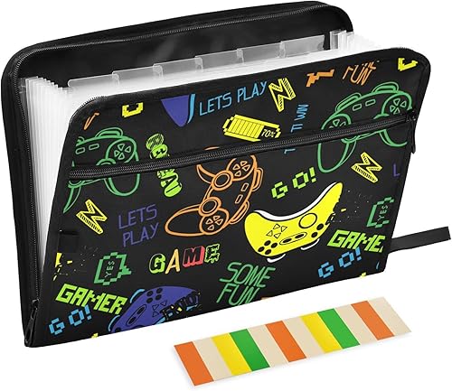 Joysticks Video Game Expanding File Folder for Documents A4 Letter Size Accordion File Organizer with Tabs 13 Pockets for Office Drawer Filing