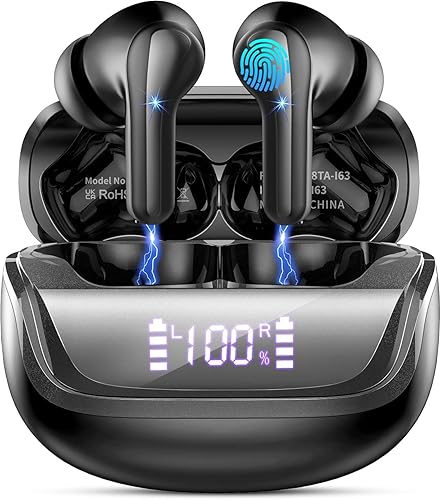 Miniatura 10 de Donerton Auriculares inalámbricos, Bluetooth 5.4 Auriculares estéreo de graves profundos, pantalla LED de reproducción de 45 horas