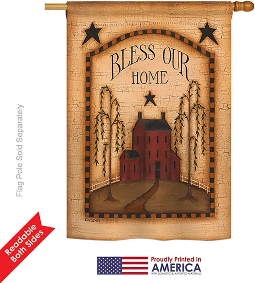 Breeze Decor - Classic Bless Our Home Inspirational - Everyday Sweet Home Impressions Decorative Vertical House Flag 28" x 40" Printed in USA