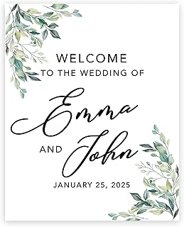 Andaz Press Custom Large Wedding Canvas Guestbook Alternative, 16 x 20 Inches, Watercolor Eucalyptus Leaf, Vertical, Personalized Sign Our Canvas, Welcome Sign for Greenery Theme Events