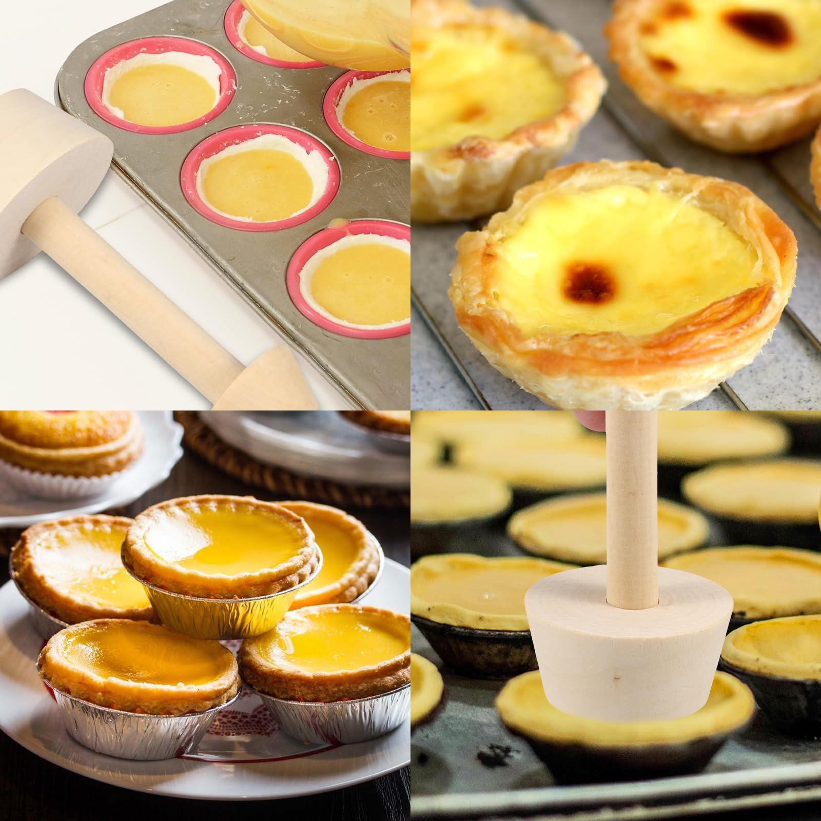 Wooden Tart Tamper Set - Double Sided Pie Pastry Dough Tamper - Baking Tool For Mini Tarts, Cheesecakes & Desserts