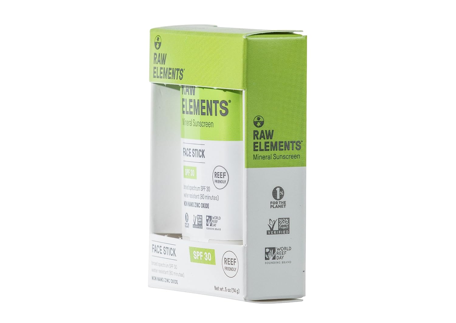 Raw Elements Face Stick All-Natural Mineral Sunscreen | Non-Nano Zinc Oxide, 95% Organic, Very Water Resistant, Reef Safe, Non-GMO, Cruelty Free, SPF 30+, All Ages Safe, Moisturizing, 0.5oz