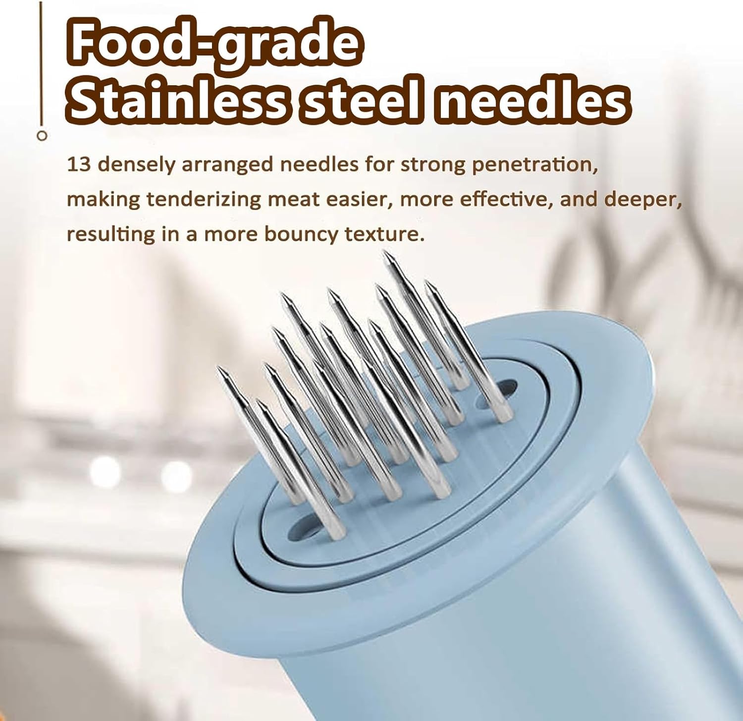 Electric Meat Tenderizer, Meat Tenderizer Machine, with 13 Stainless Steel Sharp Needle, Kitchen Cooking Tool, Piercing 5000 Times Per Min, for Tenderizing, BBQ, Marinade