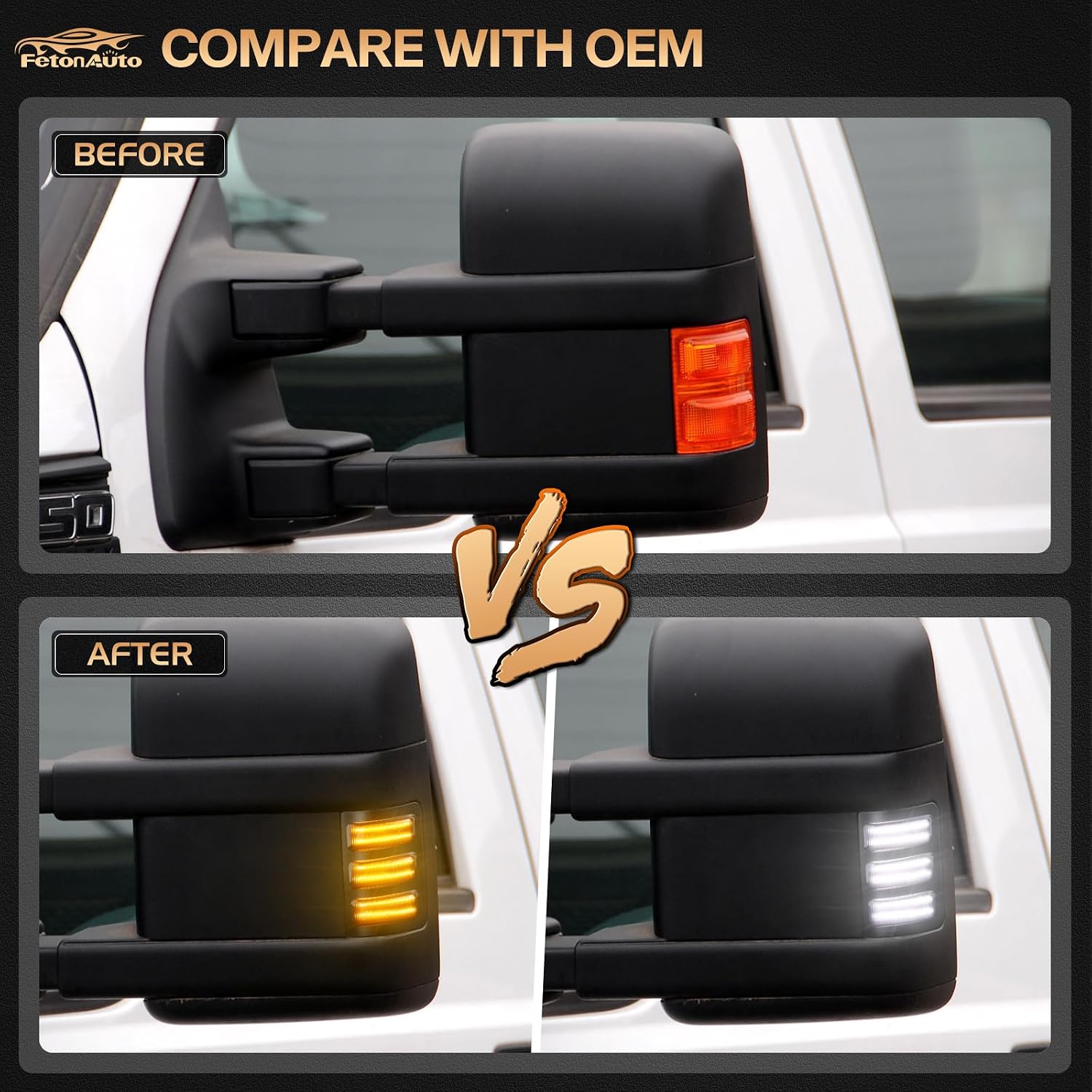 Switchback LED Mirror Marker Lights for 2008-2016 Ford F250 F350 F450 F550 Super Duty, Sequential Amber Side Mirror Turn Signal Lights and White Running Parking Lamps, Smoked Black Lens