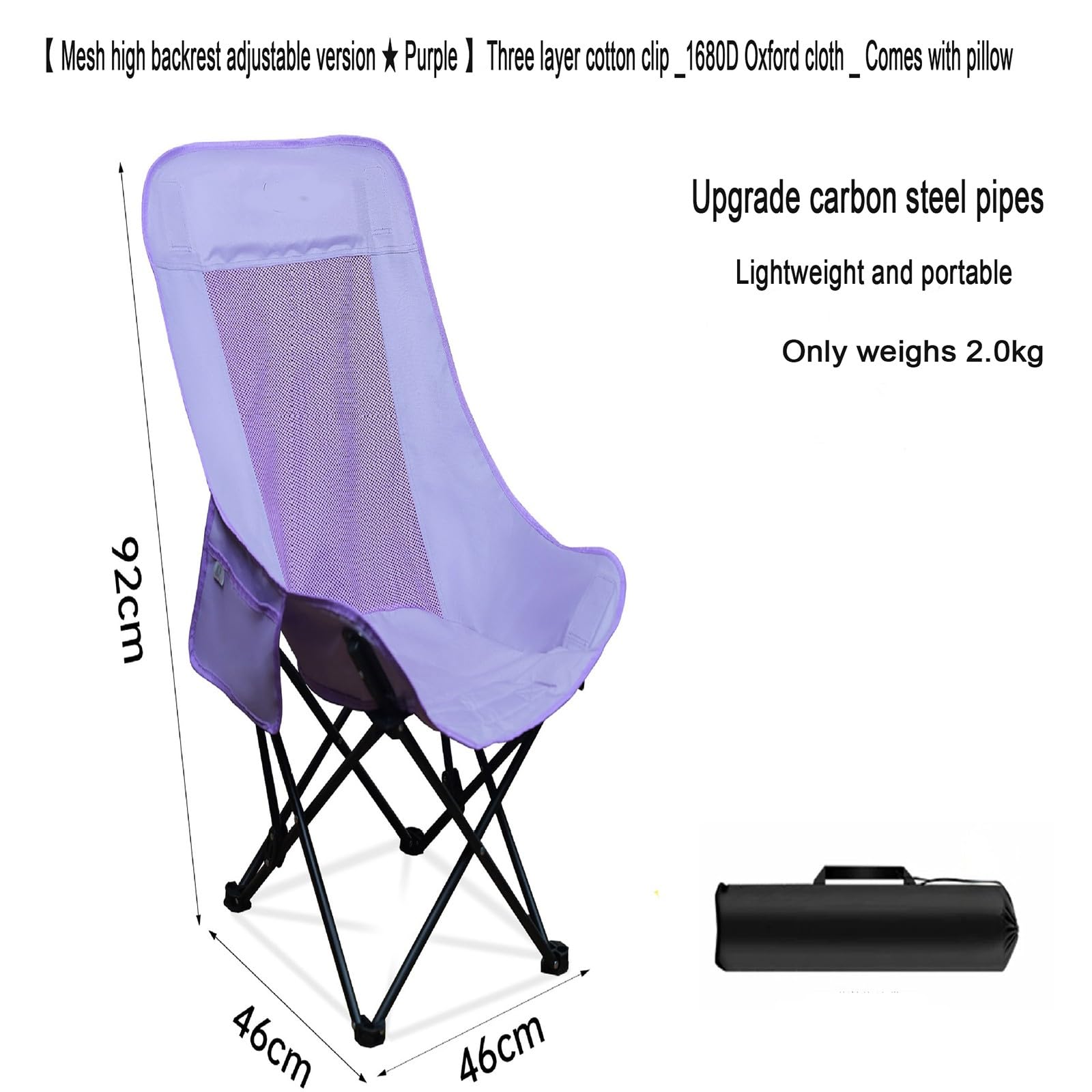 Chaise de Camping Pliable Surdimensionnée Portable avec Porte Gobelets et Accoudoirs Cadre Stable pour Extérieur Intérieur Camping Pêche Couleur Noir Gris C