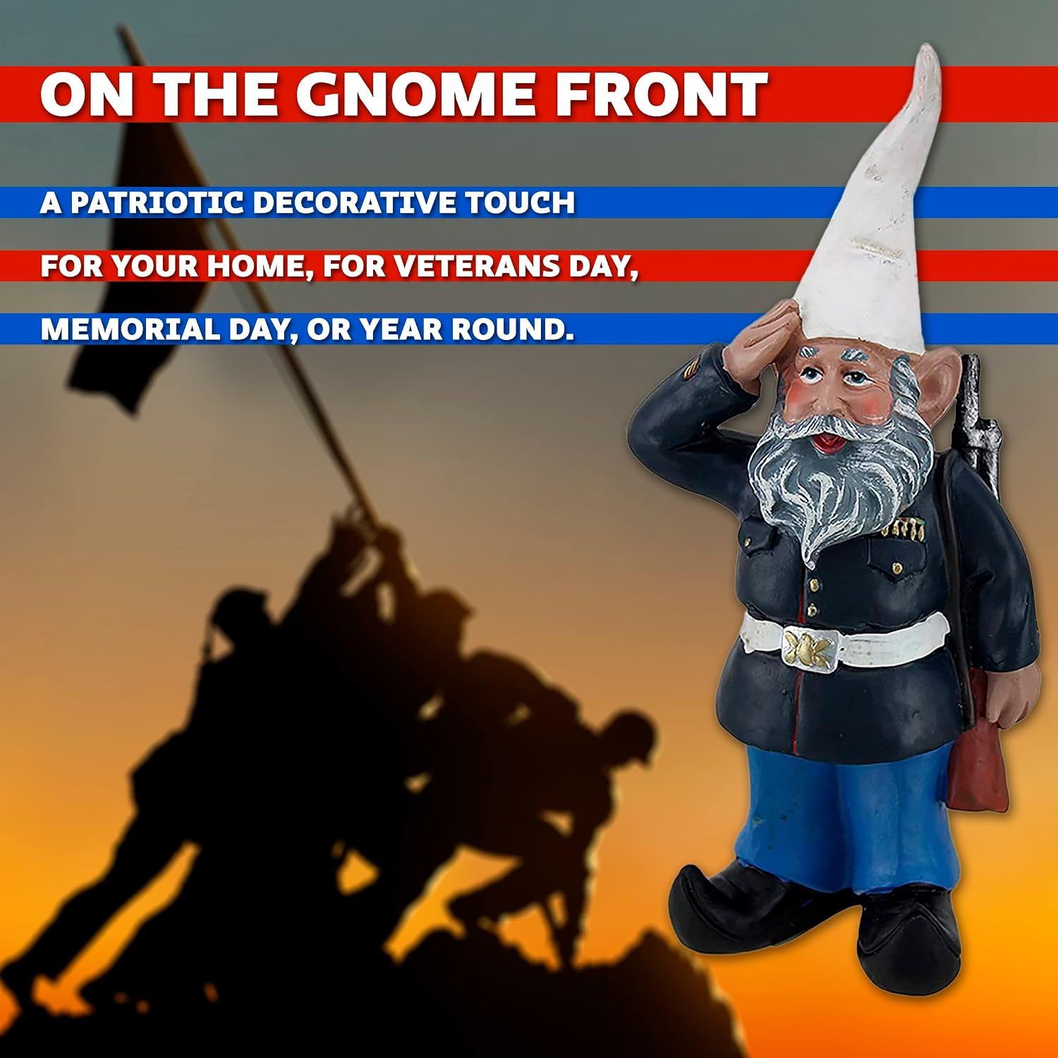 Zeckos 8-Inch Tall Saluting Dress Blues Bill U.S. Marine Military Garden Gnome Statue - Patriotic Indoor/Outdoor Decor for Your Garden, Porch or Shelf Display