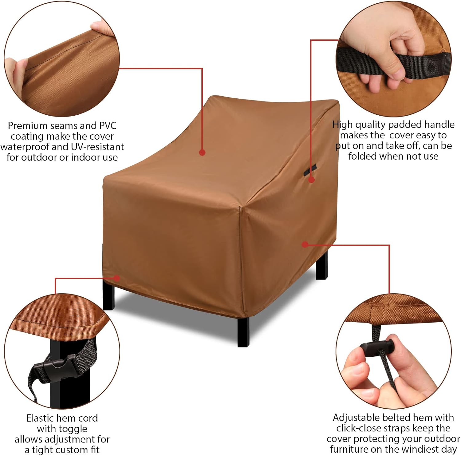 RosieLily Waterproof Heavy Duty Adirondack Chair Covers UV Resistant Windproof Patio Chair Covers for Outdoor Deep Seat Patio Cover with Elastic Hem Storage Bag 31.5"Lx39.5"Dx32.5"H 1 Pack, Brown