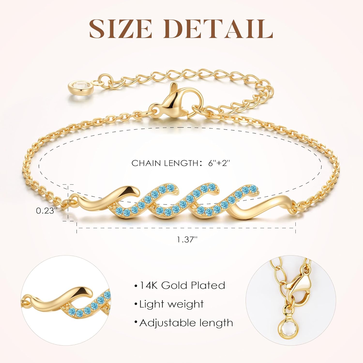 IEFLIFE Birthday Gifts for Women - 14K-Gold-Plated Zirconia Wave Bracelet Birthday Gifts for Women Her, 30 40 50 60 70 Year Old Gift for Women Her, Happy Birthday Wave Bracelet Jewelry Gift - Image 5