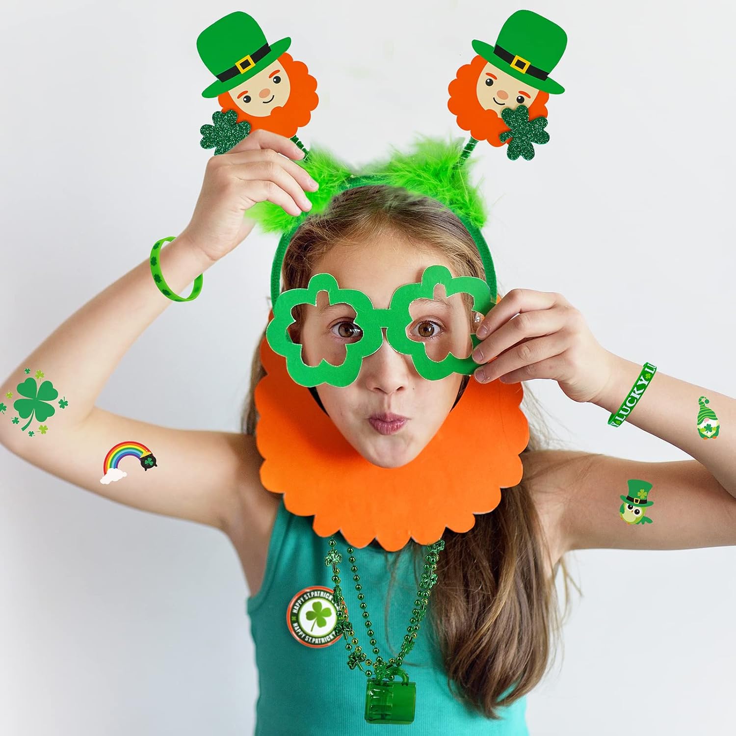 Winlyn 58 Pcs St. Patrick's Day Novelty Jewelry Assortment: Necklaces, Head Boppers, Bracelets, Mustaches, Tattoos & Accessories for St. Patty's Day Irish Party Decor - Image 7