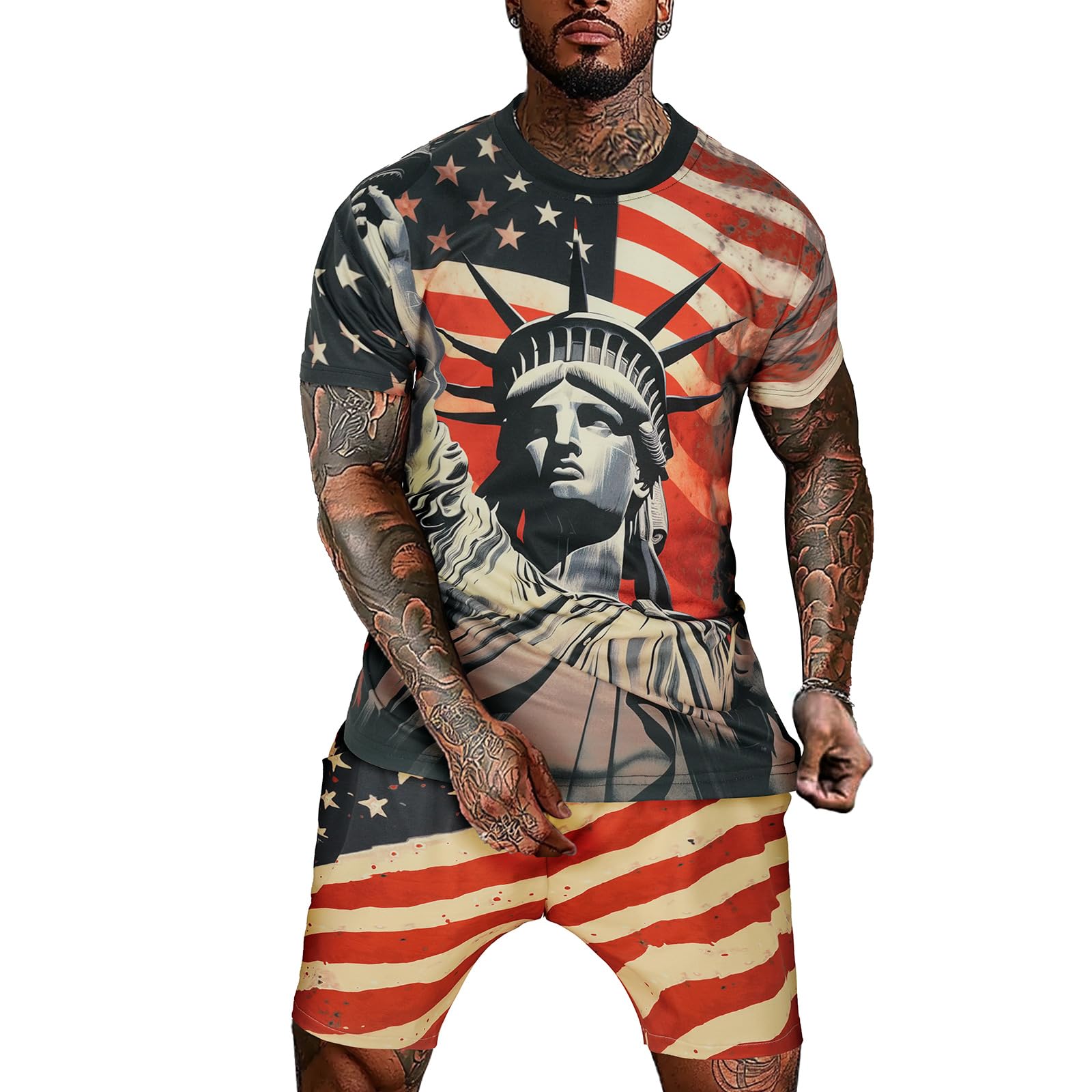 TZIISOA Mens 4th of July Patriotic Outfits American Flag Suit