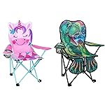 KABOER 2 Pcs Kids Outdoor Folding Lawn and Camping Chair with Cup Holder and Carrying Bag,Children\'s Dinosaur Camping Chairs for Outdoor Beach Travel