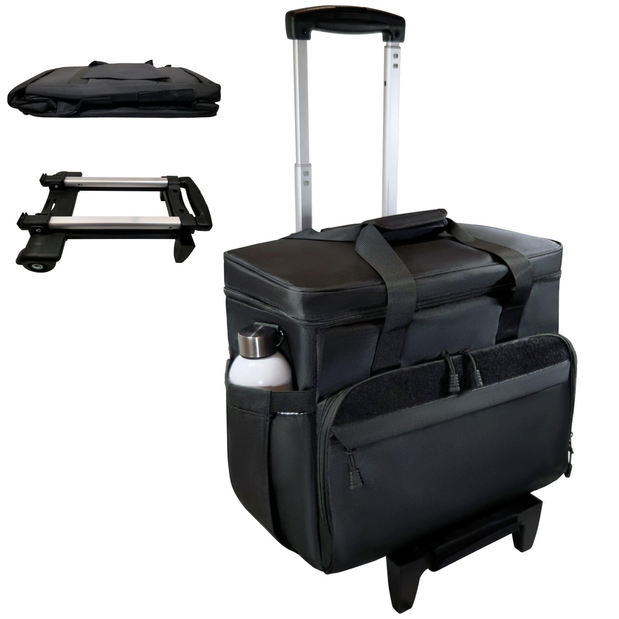 Rollende Lehrer-Tragetasche mit Rollen und Laptopfach, Lehrertasche mit Rollen für Lehrer, Abnehmbarer Trolley, Büro, Handwerk, Schwarz