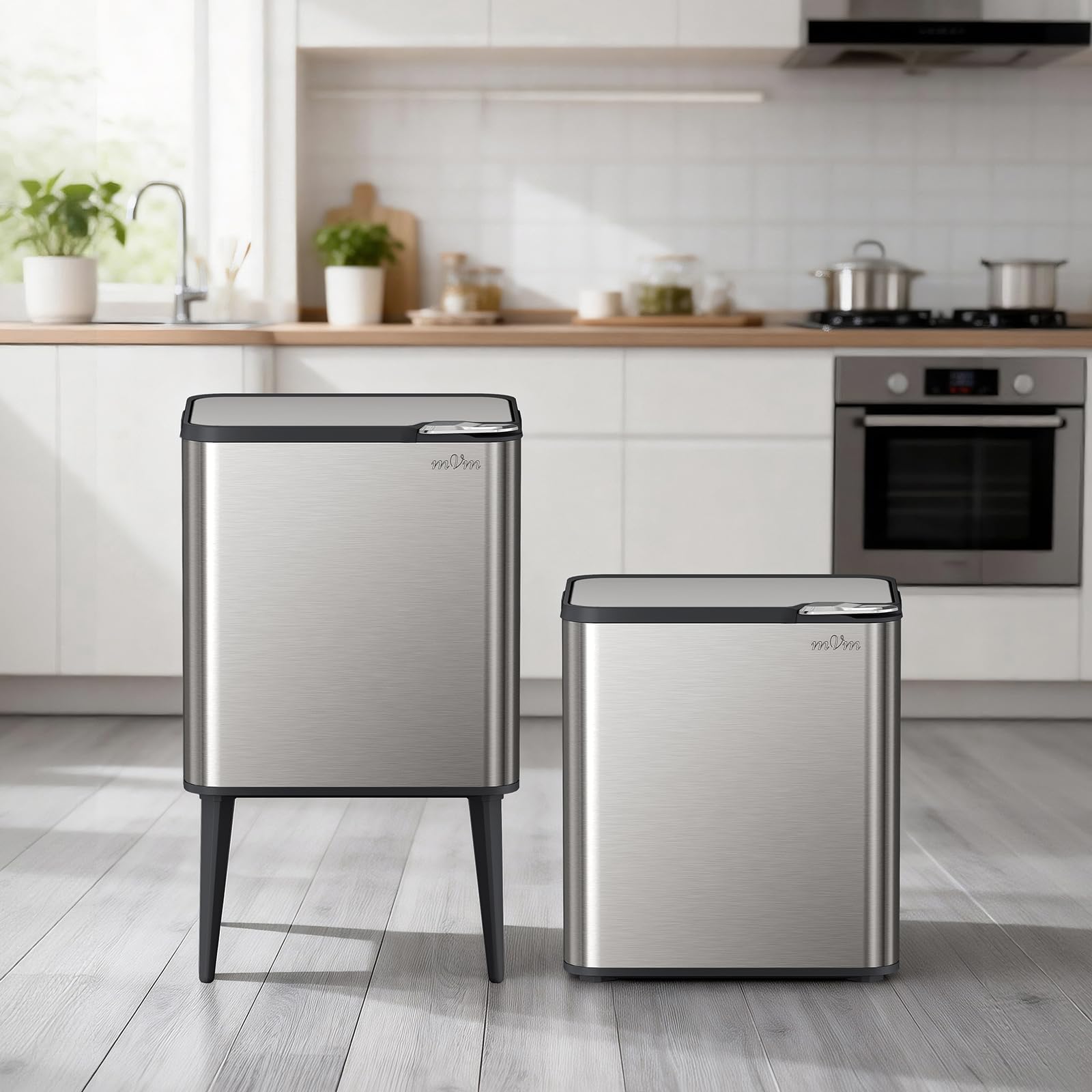 mVm Cubo de Basura con Presión Manual 50L, Acero Inoxidable Antihuellas con Soporte Desmontable, Tapa Amortiguada y Cubo Interior Extraíble