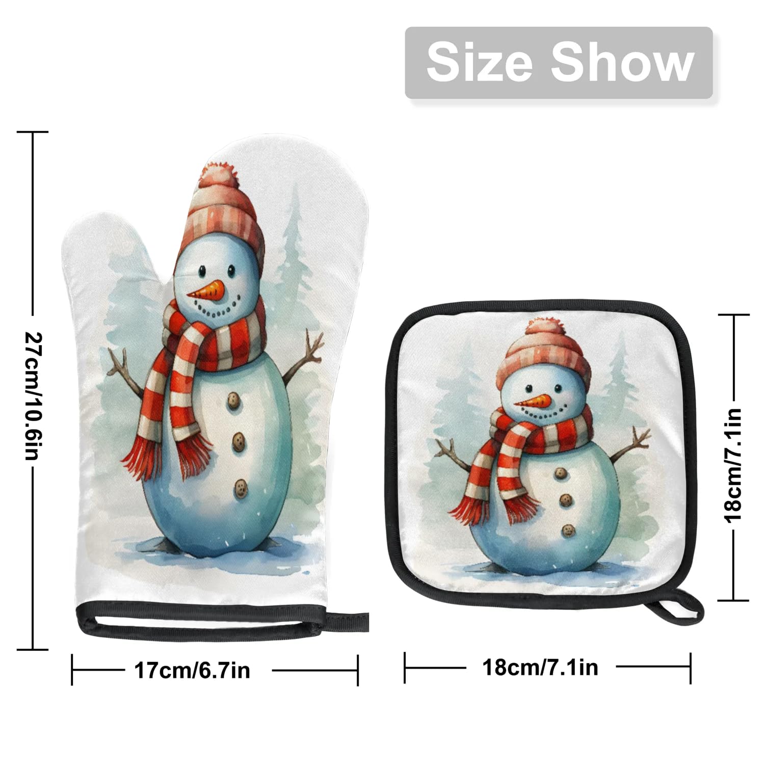 Cute Snowman Oven Mitts Kitchen Oven Gloves for Cooking Baking Heat Proof Lining Cotton Kitchen Potholder Mittens Pot Holders Hot Pads for Chef Women Men