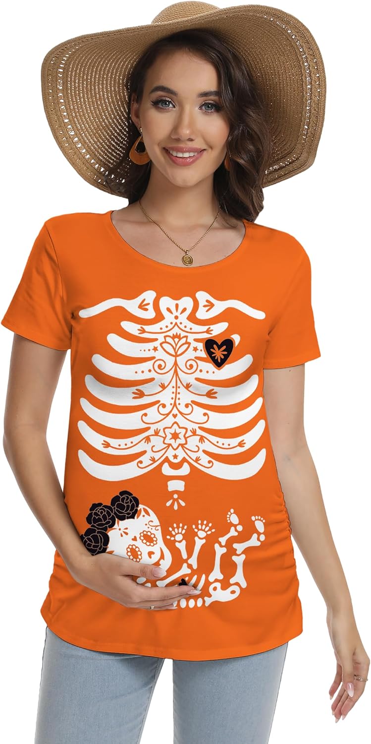TMSD Women's Halloween Maternity Shirt Skeleton Baby Pregnancy Shirt - Image 3