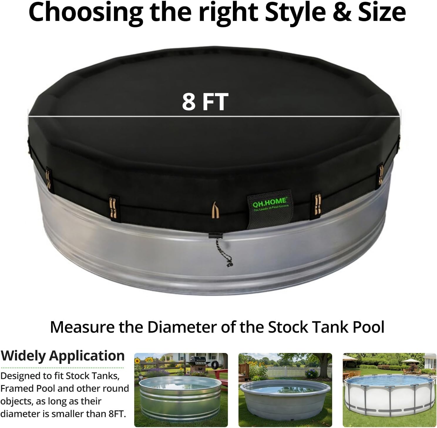 QH.HOME 550D 8FT Round Stock Tank Pool Cover [Upgraded Tear Resistant & Threefold Windproor] wth Pre-Installed Patented Winch, Solar Cover for Above Ground Pool-Snug Fit & Waterproof Protection
