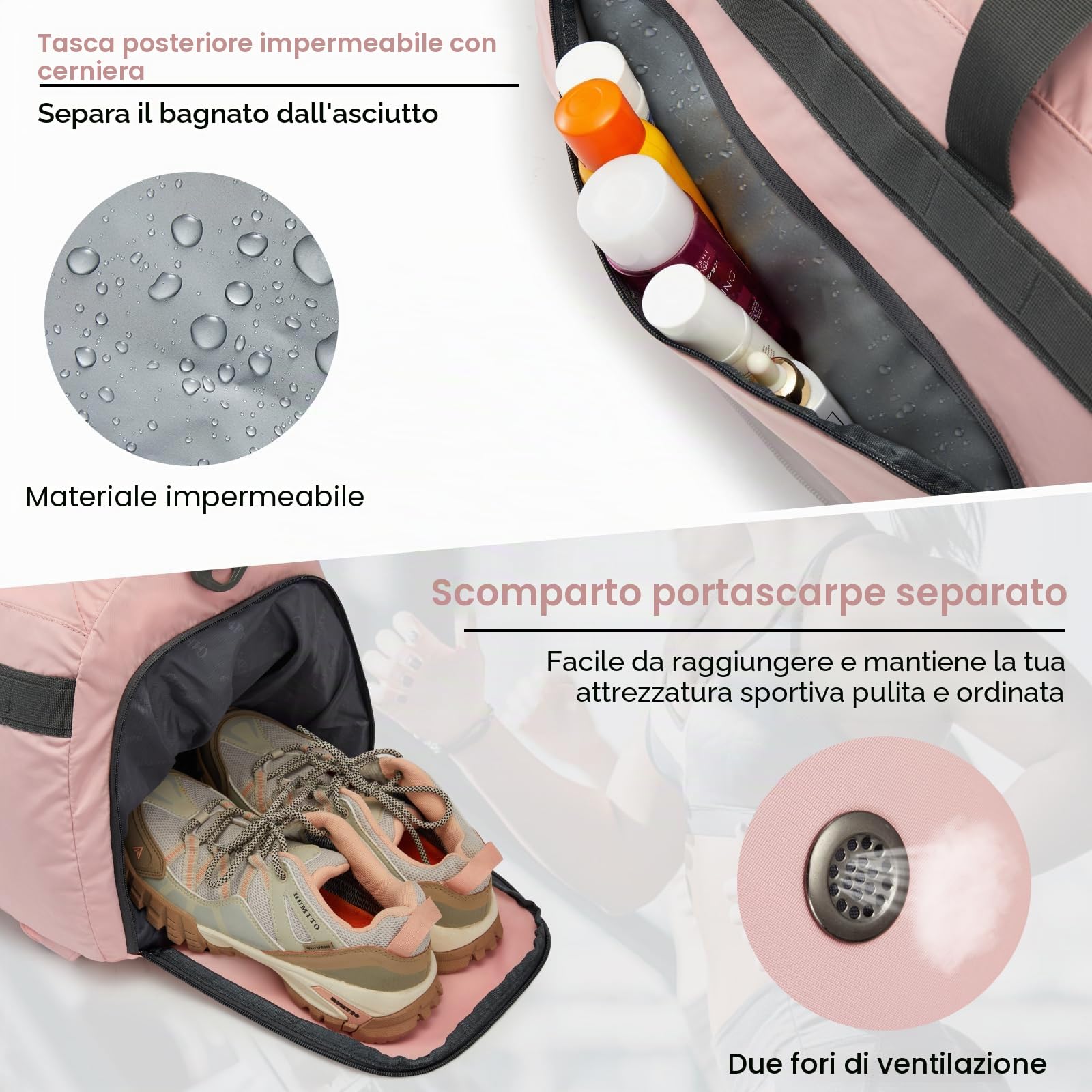 G4Free Borsa sportiva da 45 l, grande borsa da viaggio per uomo e donna, con scomparto per scarpe e scomparto bagnato, borsa da allenamento, borsa da palestra, borsa per sport e fitness e viaggi