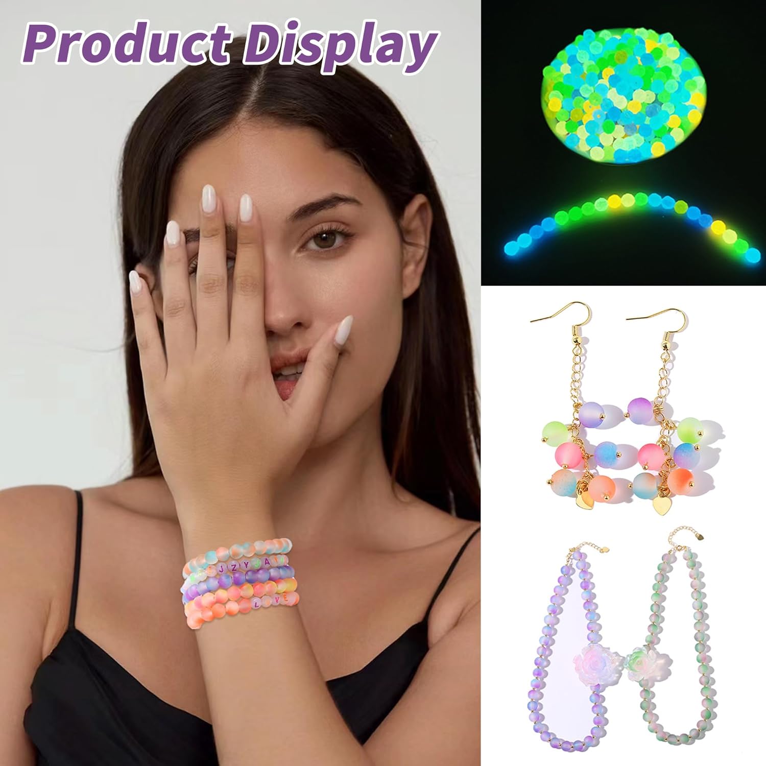 Glow in The Dark Beads for Jewelry Making - 1890Pcs Glow Craft Beads Bracelet Making Kit with Crystal Beads, Letters, Numbers & Pony Beads for Bracelet Necklace Earrings Making, DIY Craft Supplies