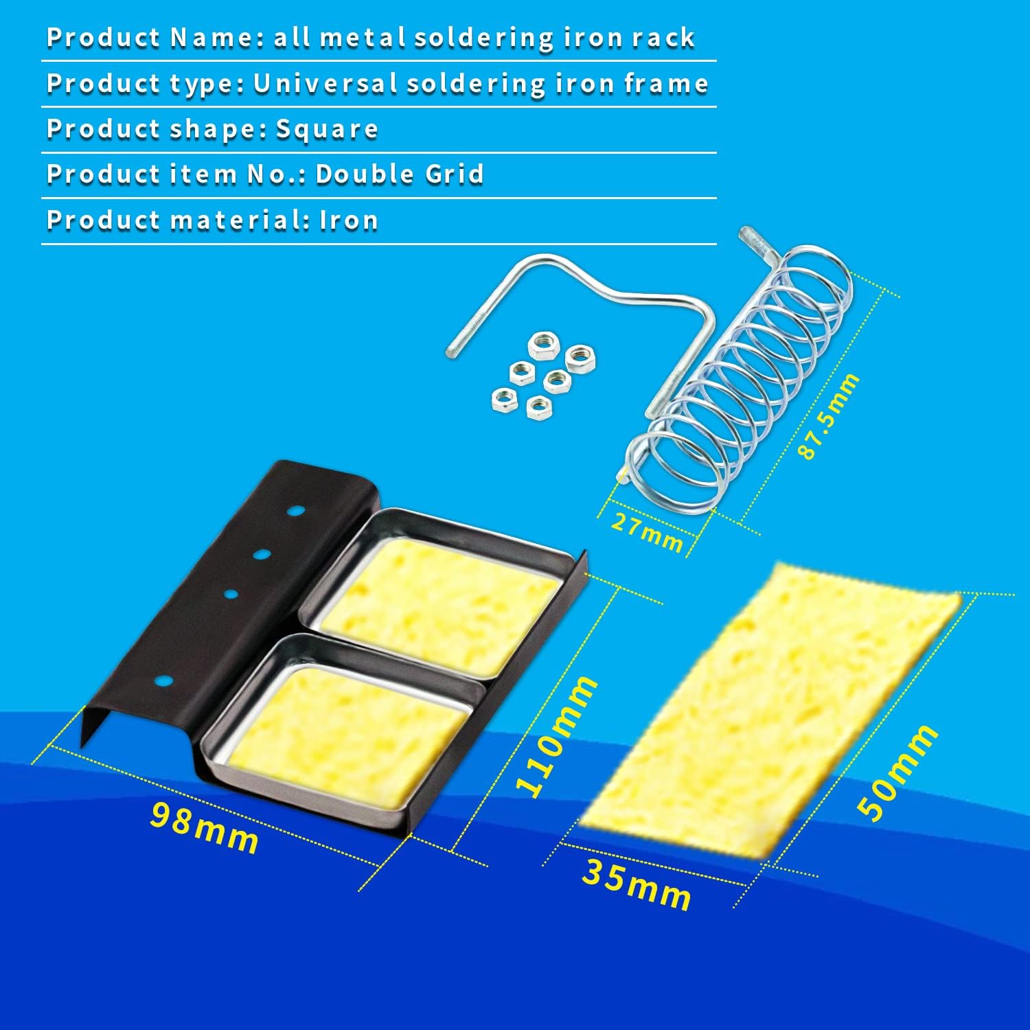V TELESKY Soldering Iron Holder Stand Solder Iron Base, Solder Iron Stand with 2PCS 35 * 50mm Cleaning Sponge and 1PCS Brass Ball for Cleaning Soldering Iron Tip