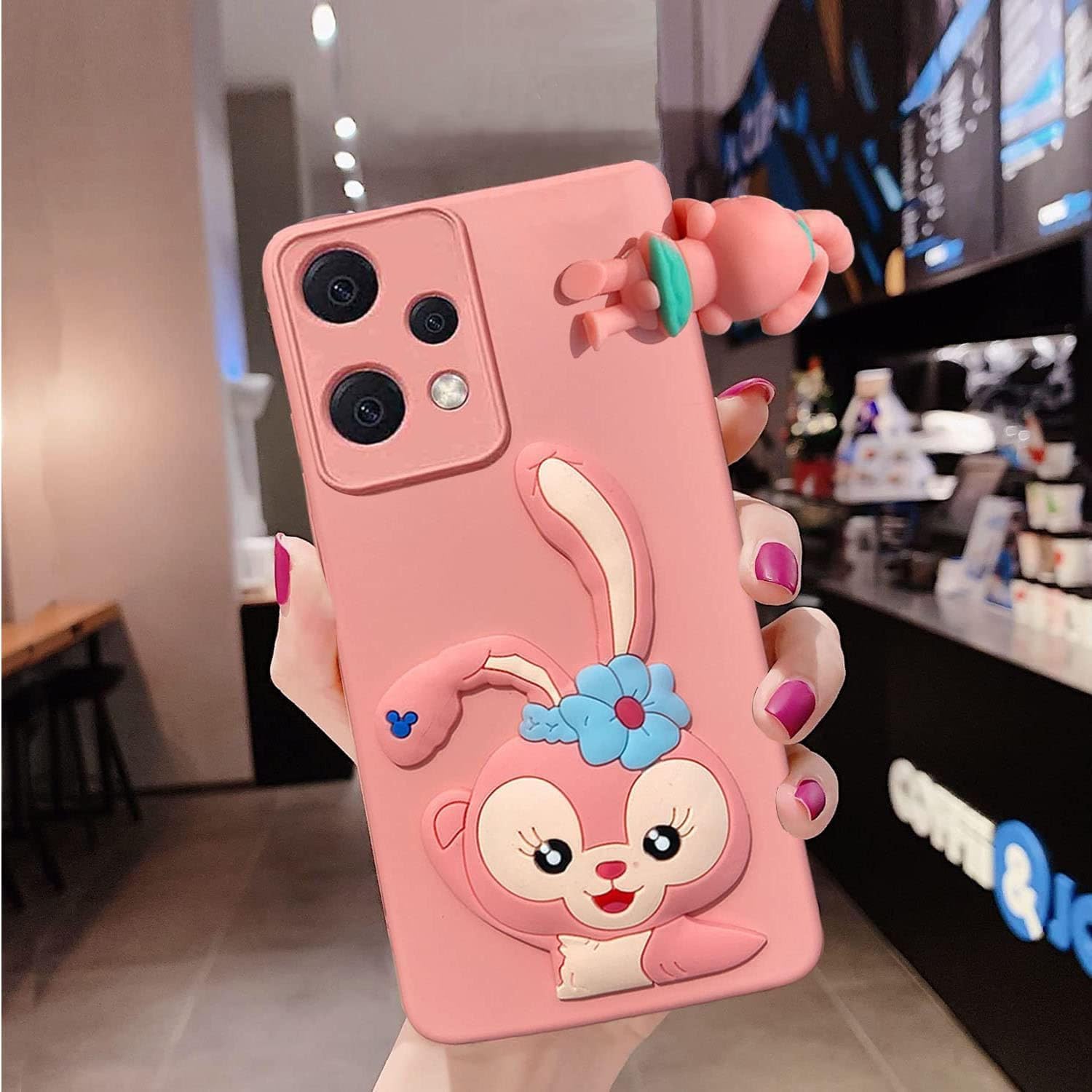 KC Back Cover for Mi Redmi Note 12 Pro 5G, Cute Greeting Rabbit Peeking Cartoon Soft Silicon Soft Silicone Case (Pink)