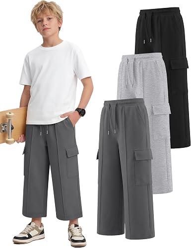 Langyiwee 3 Pack Boys Capri Cargo Baggy Pants, 3-Color, 5-6 Years