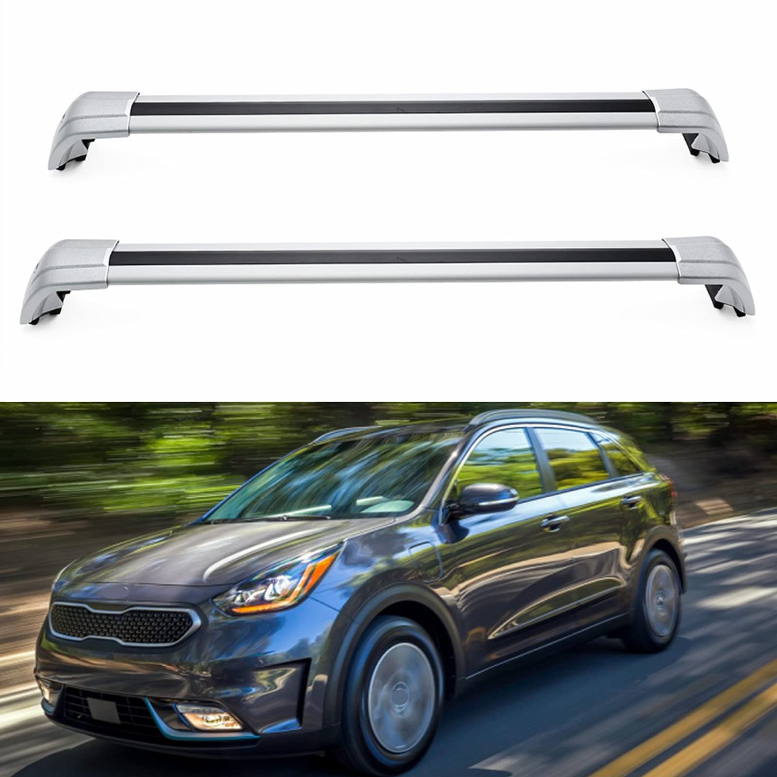 Roof Rack Cross Bars Fit for KIA NIRO EV NIRO Plug-in Hybrid 2017 2018 2019 2020 2021 2022 Roof Rail Cargo Luggage Rack Silver