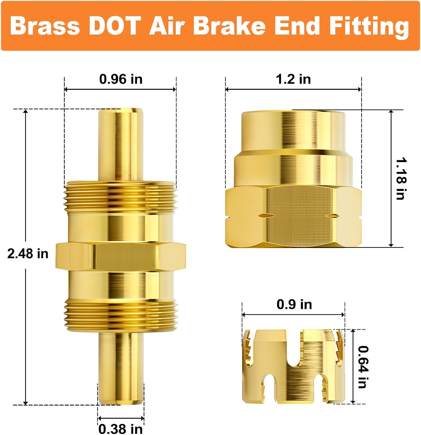 GASHER Brass DOT Air Brake End Fitting, Brass DOT Air Brake End Fitting 3/8" OD Union Tube with 10PCS Brass Fitting Sleeve Tube, Air Brake Hose Fitting for Replace Semi Truck Air Brake System 5Pack