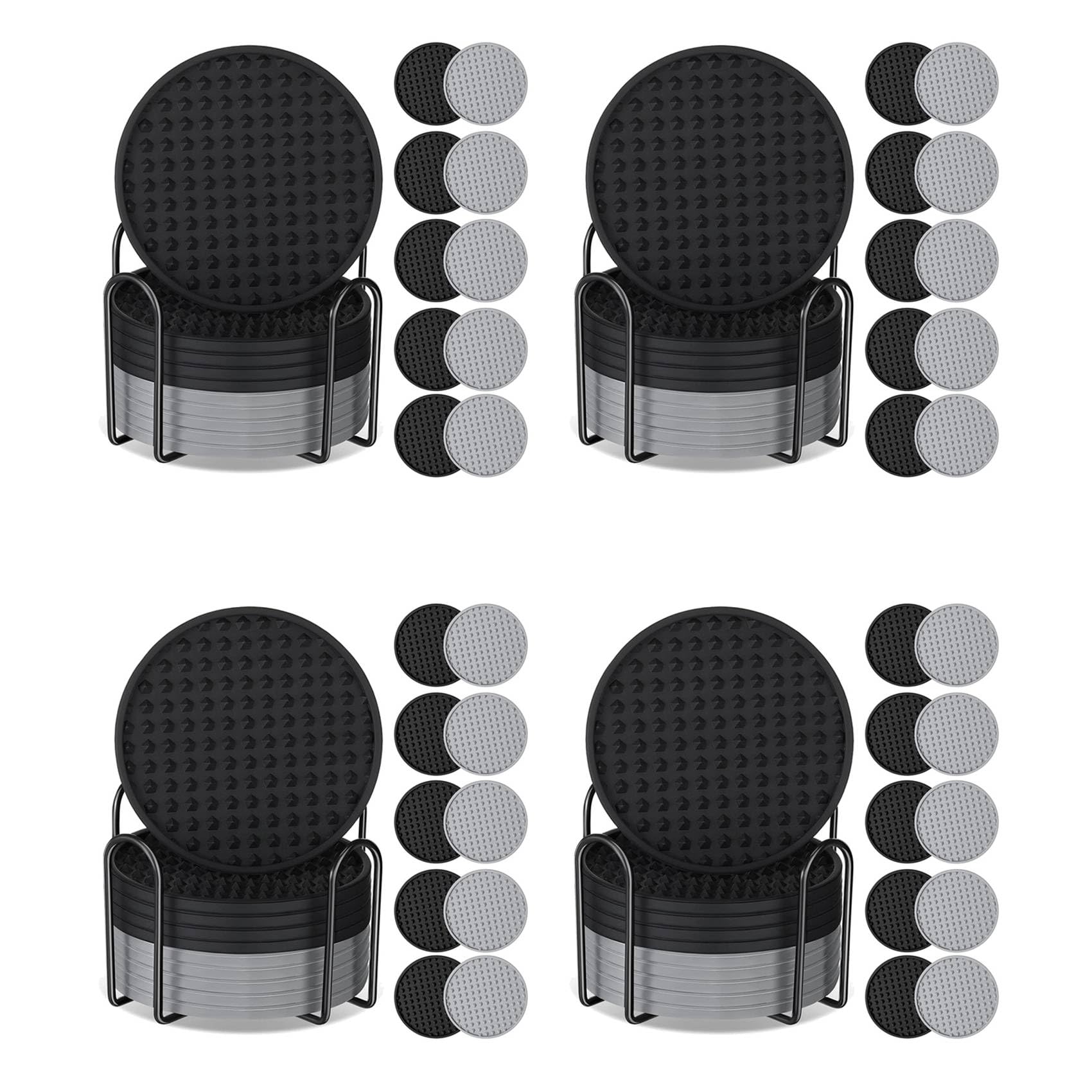 Vjsujehgy 40 Pack Coasters for Drinks Silicone Coaster with Holder Non Protection Washable Cup Coasters Heat