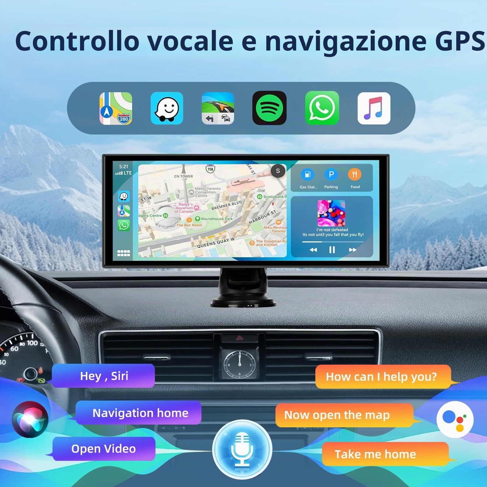 2GB+32GB Carplay Auto Android Wireless, 10,25 Pollici Car Play Schermo per auto, con Bluetooth, GPS Navigazione, Mirror Link, Controllo Vocale, AUX, Trasmettitore FM, Y0uTube/Sp0tify, 7-32V