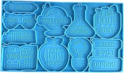 Miniatura 5 de Llavero del Día del Maestro, molde de resina epoxi, moldes de silicona con forma de lápiz, moldes de silicona para bolsa escolar, libro de autobús,