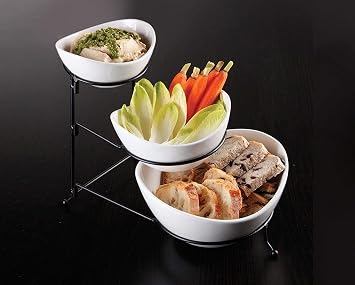 Gibson 3 Tiered Oval Chip And Dip Set With Metal Rack, Three Tier Dessert And Snack Server