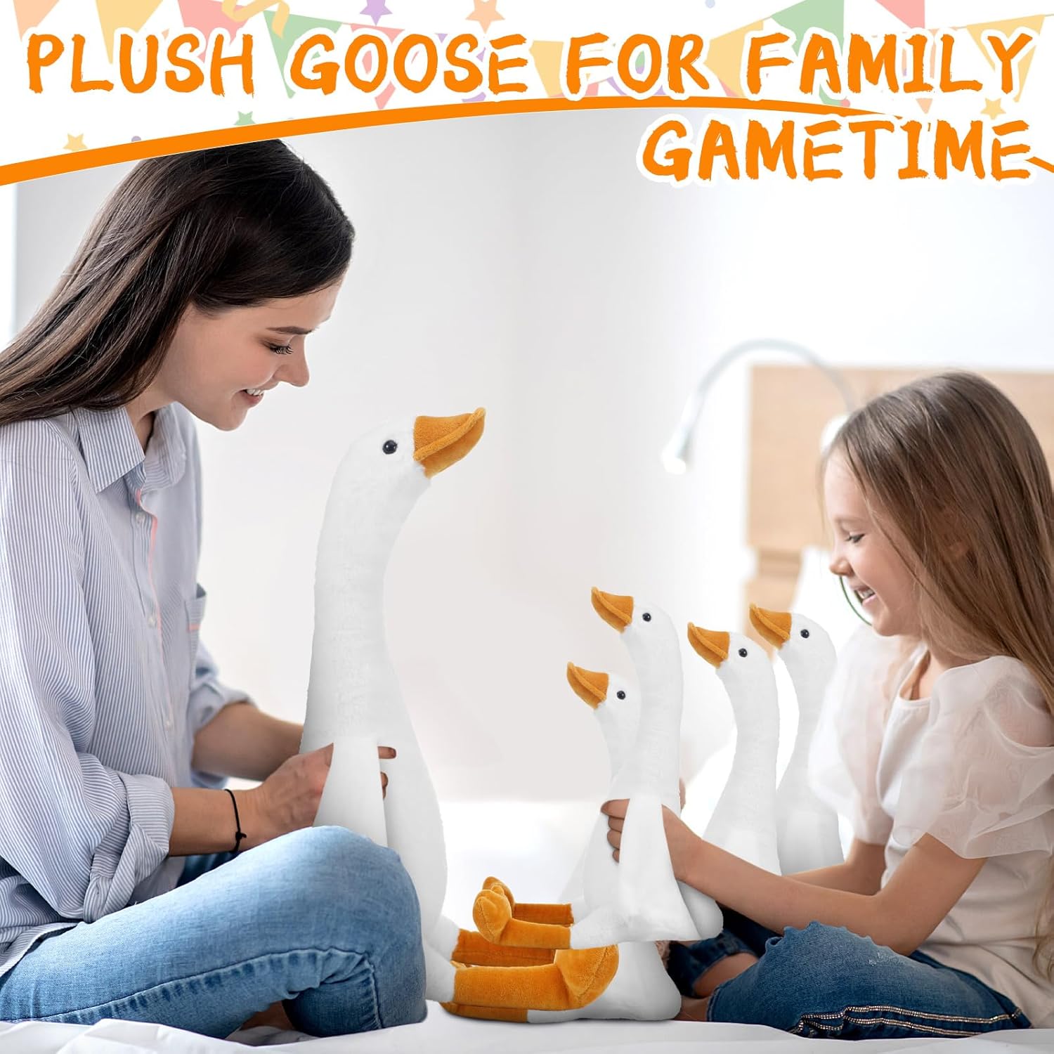 Sosation 5 Pcs Goose Stuffed Animal 23.6 Big Silly Goose Plush Stuffed Toy with 4 Babis Plush Set Farm Animal Gifts Christmas Decor for Home Nursery Sleeping Room Birthday Party Favors