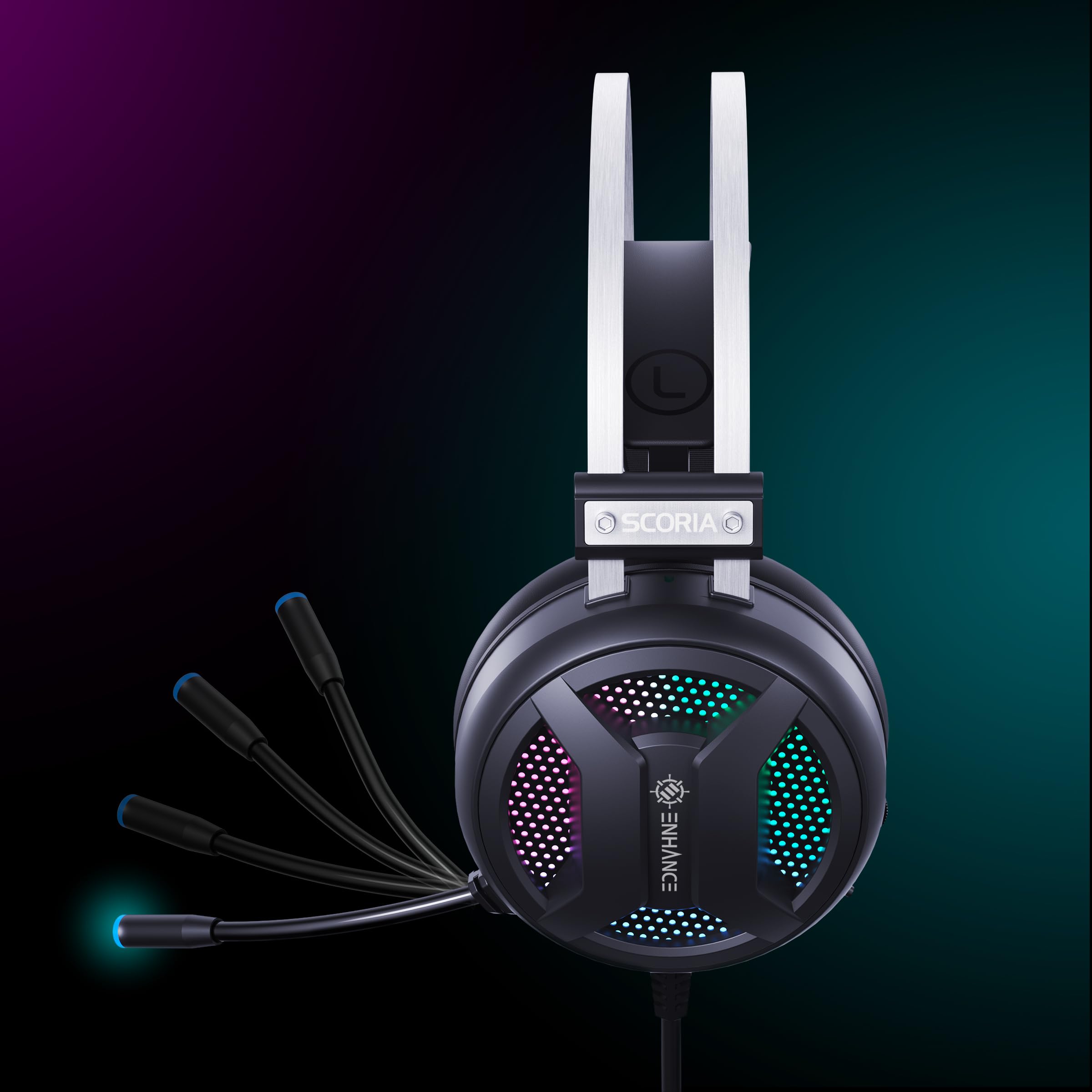 ENHANCE Gaming Scoria 2 Casque Filaire - Casque Gaming avec Son Surround 7.1, Coussinets en Mousse à Mémoire de Forme, Commandes Rapides - Micro Compatible avec PlayStation, PC