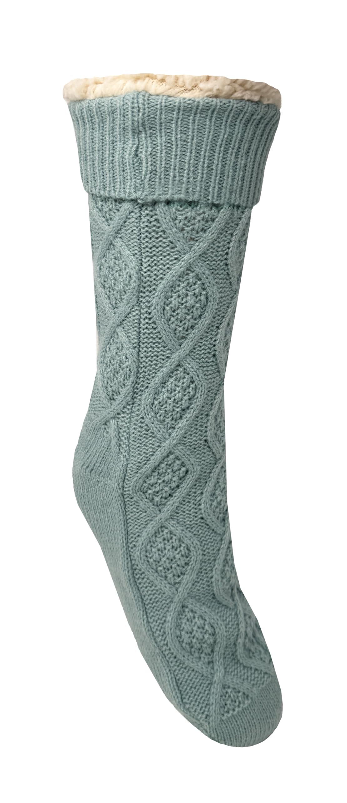 Bramble Ladies Cosy Lounge Slipper Sock | 1 Pair | U.K. Size 4-7 | Non-slip socks, lounge socks (UK, Numeric, 4, 7, Regular, Regular, Duck Egg Cable Knit)