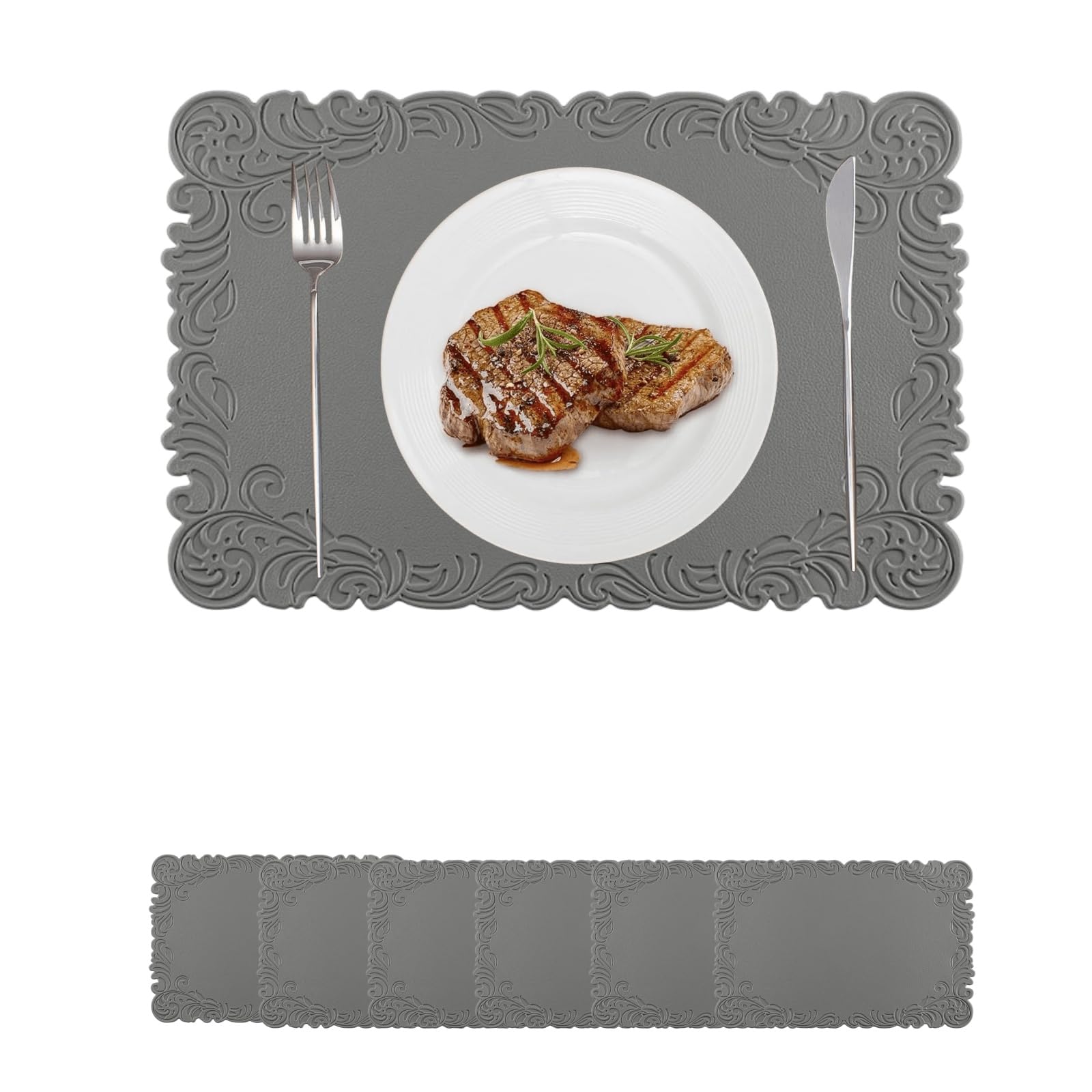 Set de table similicuir gaufré haut de gamme gris résistant 45x30 cm