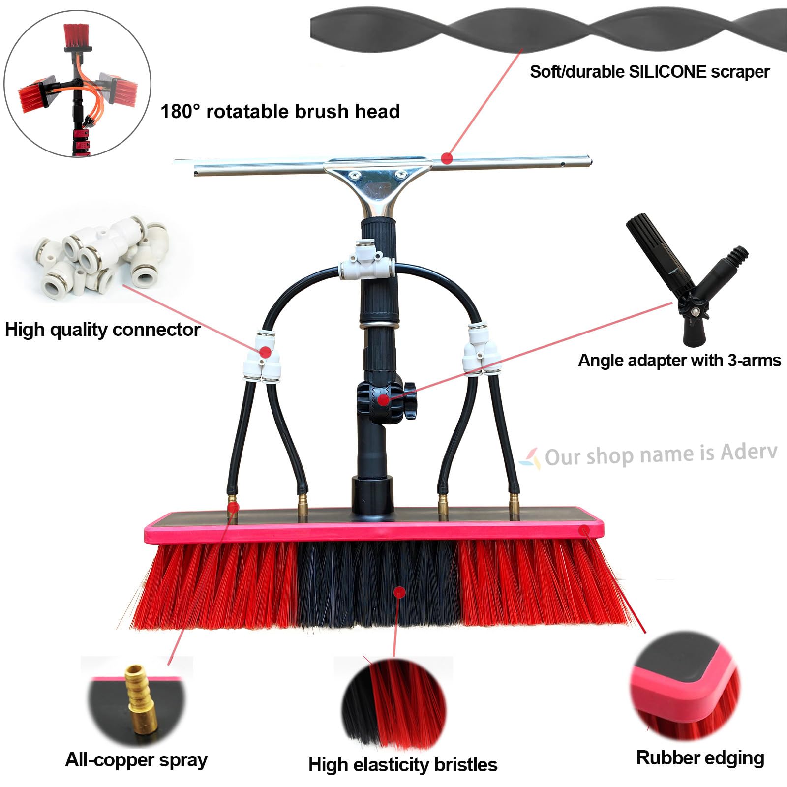 Genérico Cepillo para Ventanas SADOMAIN Kit de Lavado: 3,6-6 m telescópico con alimentación de Agua, escobilla de Goma y dispensador de jabón, Poste, Equipo de Limpieza, Coche (Cabezal de 5
