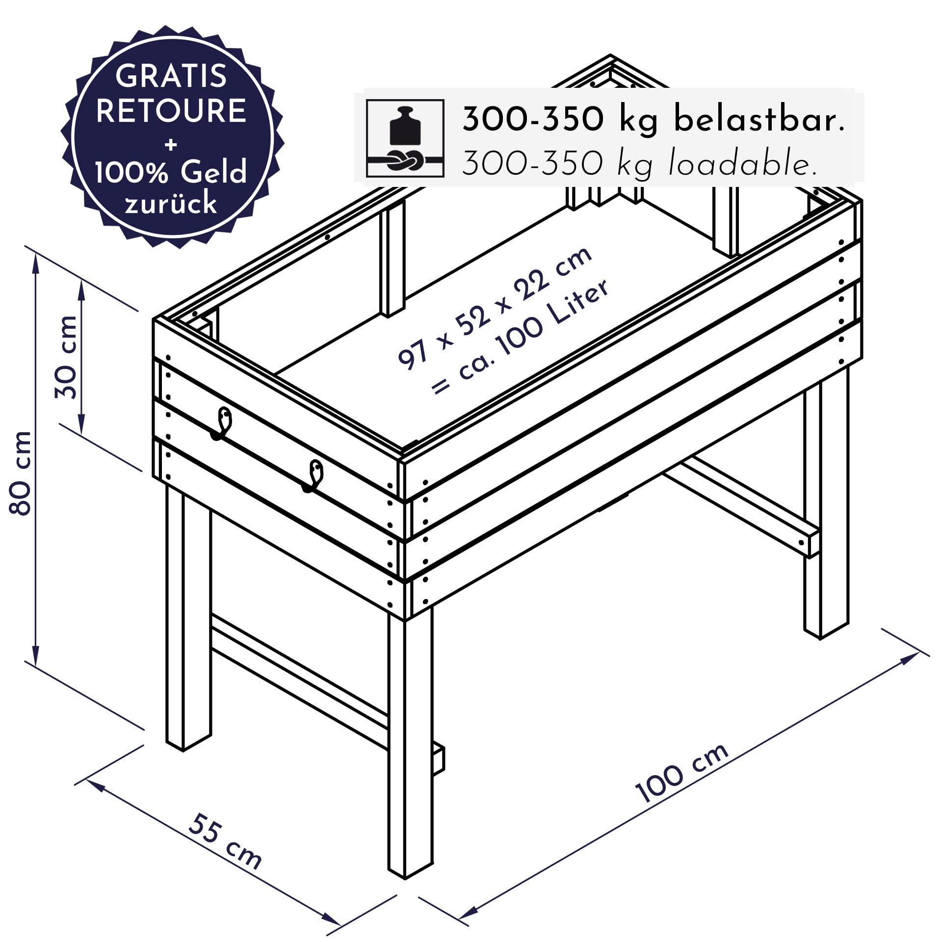Huerto Urbano, Jardinera elevada de Madera de Cerezo para jardín, balcón o terraza, Kit de Maceta XL Rectangular lámina Interior, para Hierbas aromáticas, marrón