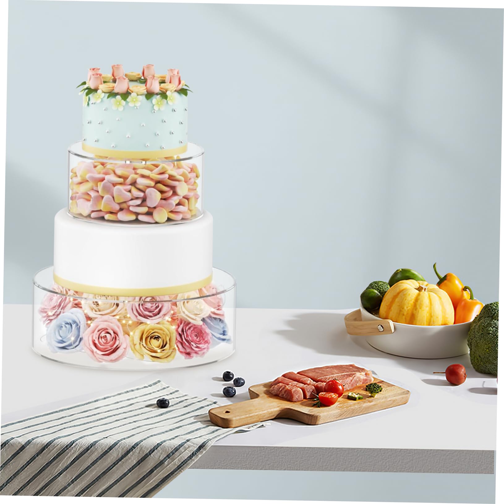 Amosfun Supporto da Pulire Feste Riutilizzabile Facile e Coperchio Rotondo in Acrilico Trasparente Torte di Compleanno e Occasioni Speciali
