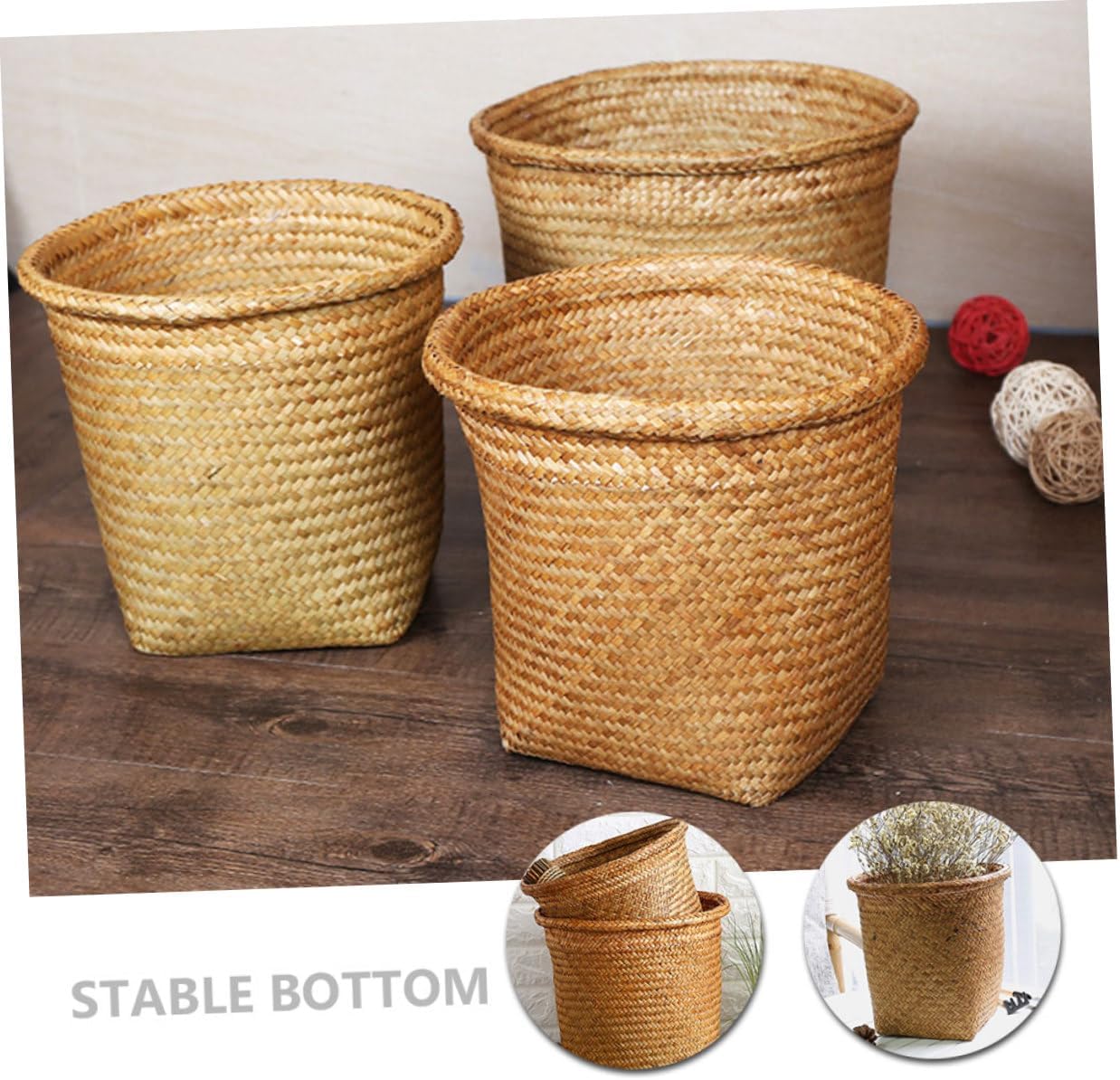 Flower Pot Cover Storage Basket Straw Woven Basket Organizing Storage Bin for Kitchen Home Desk Eco-friendly Sundries Holder