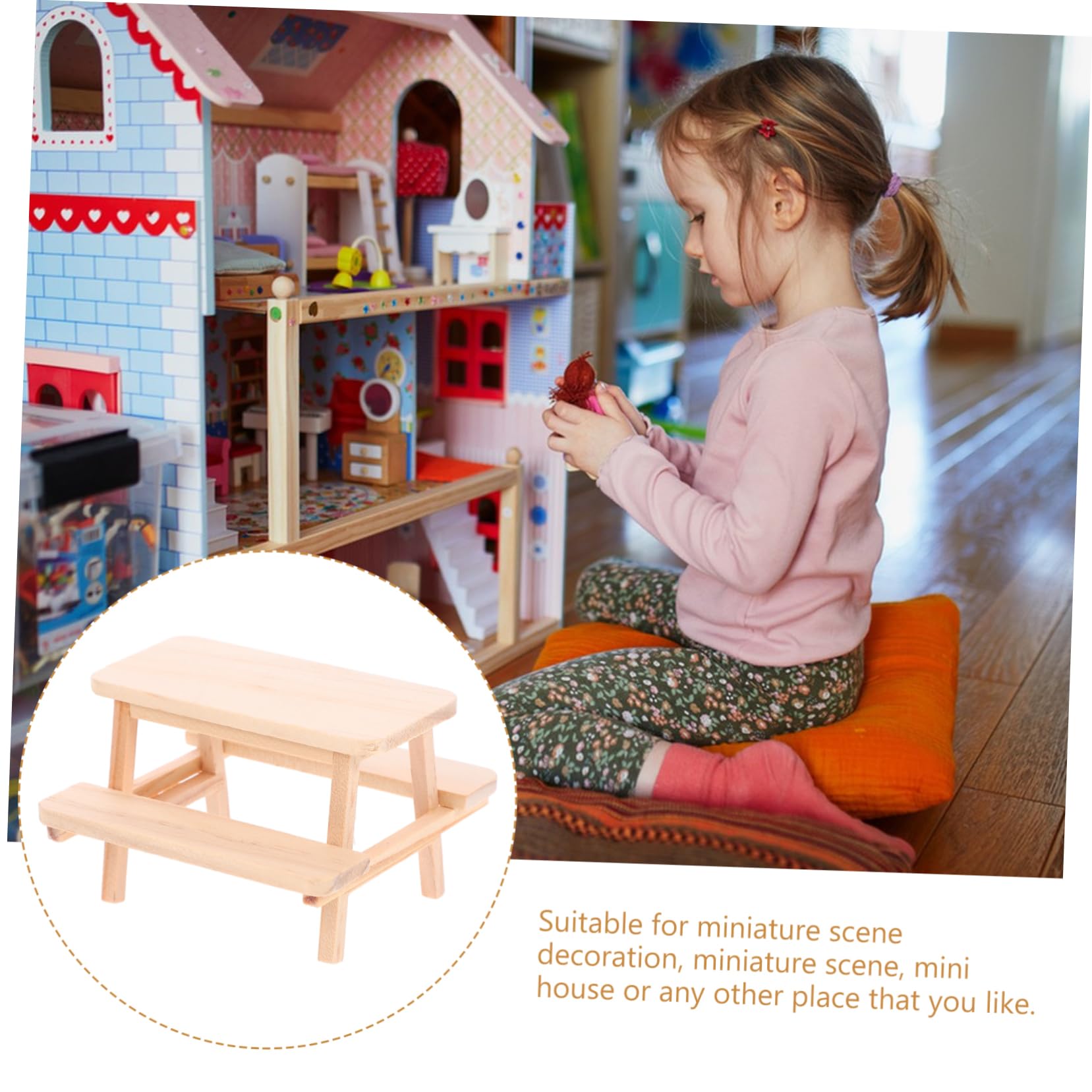 SUPVOX Miniature Wooden Picnic Table Model 3.15In Doll House Furniture Accessory Compact Outdoor Table Prop for Dollhouse Decoration - Image 4