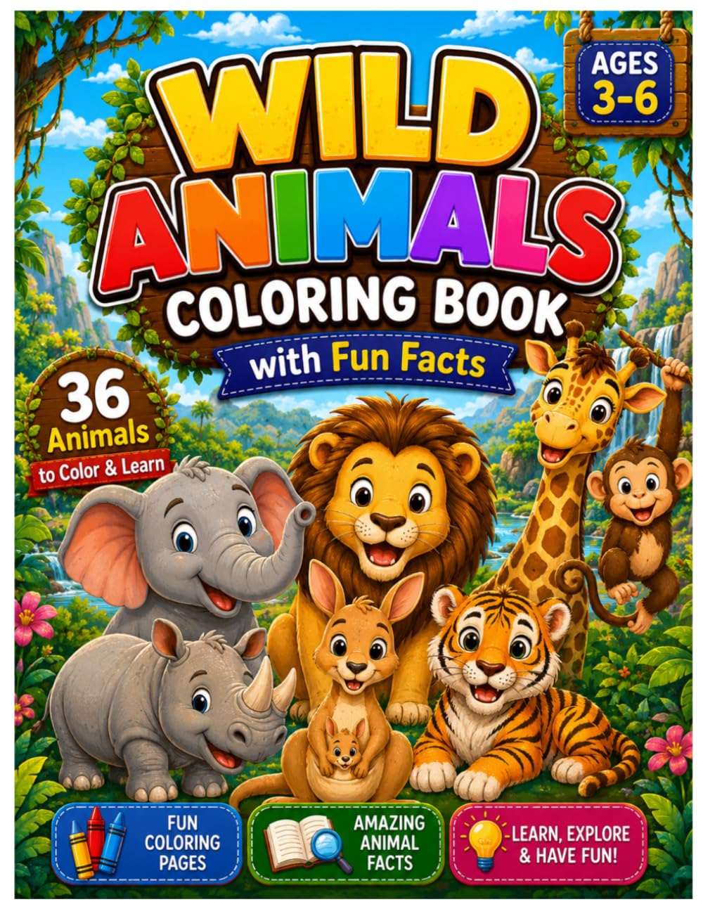 Animal Coloring Book with Fun Facts: Fun and easy coloring pages for toddlers and preschoolers age 3-6