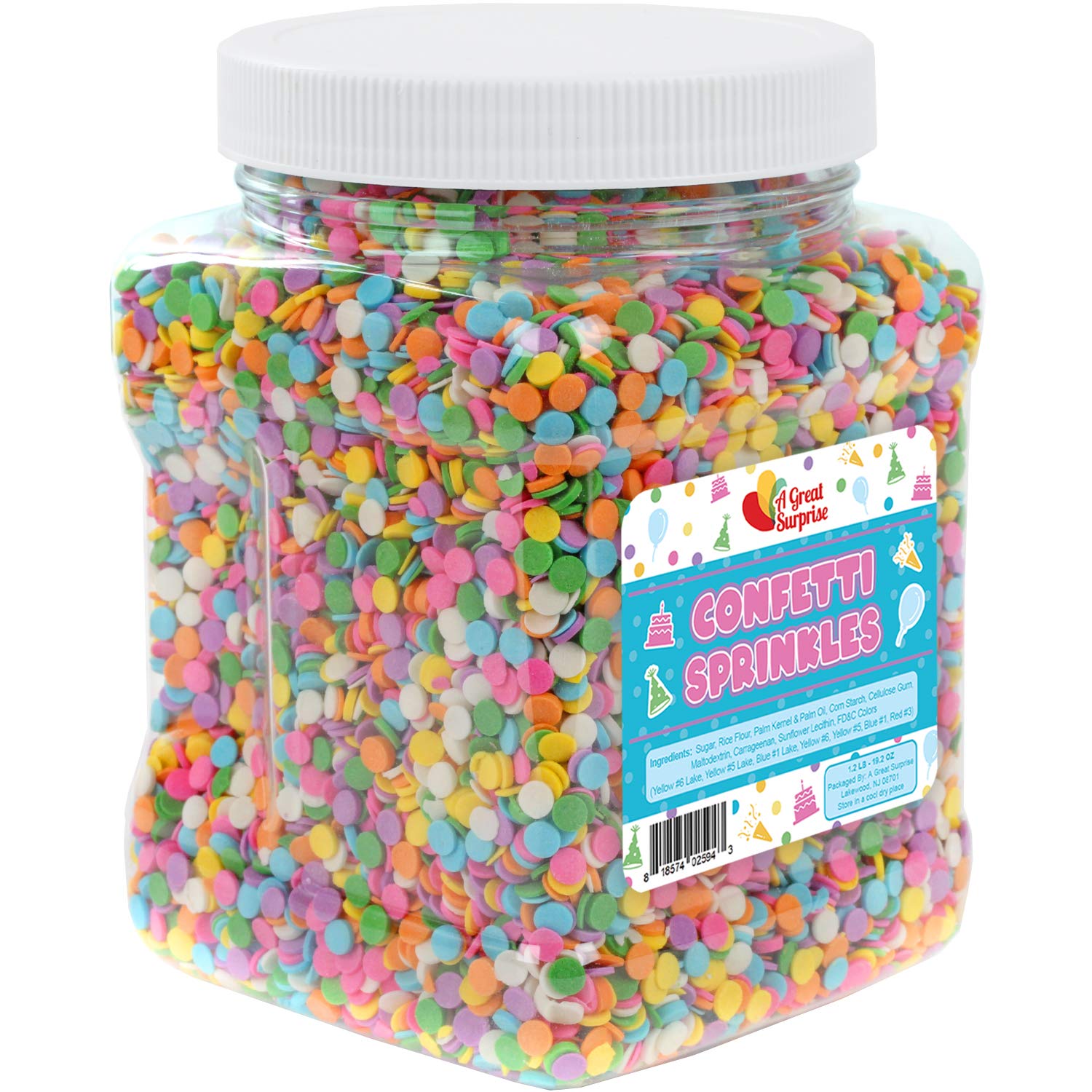 Rainbow Pastel Confetti Sprinkles 1.2 Pounds Bulk Ice