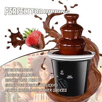 MINI Chocolate Fountain Machine Small Electric Chocolate Fondue Fountain Machine for Party for Candy Butter Cheese with Tray and Stickers (Black)