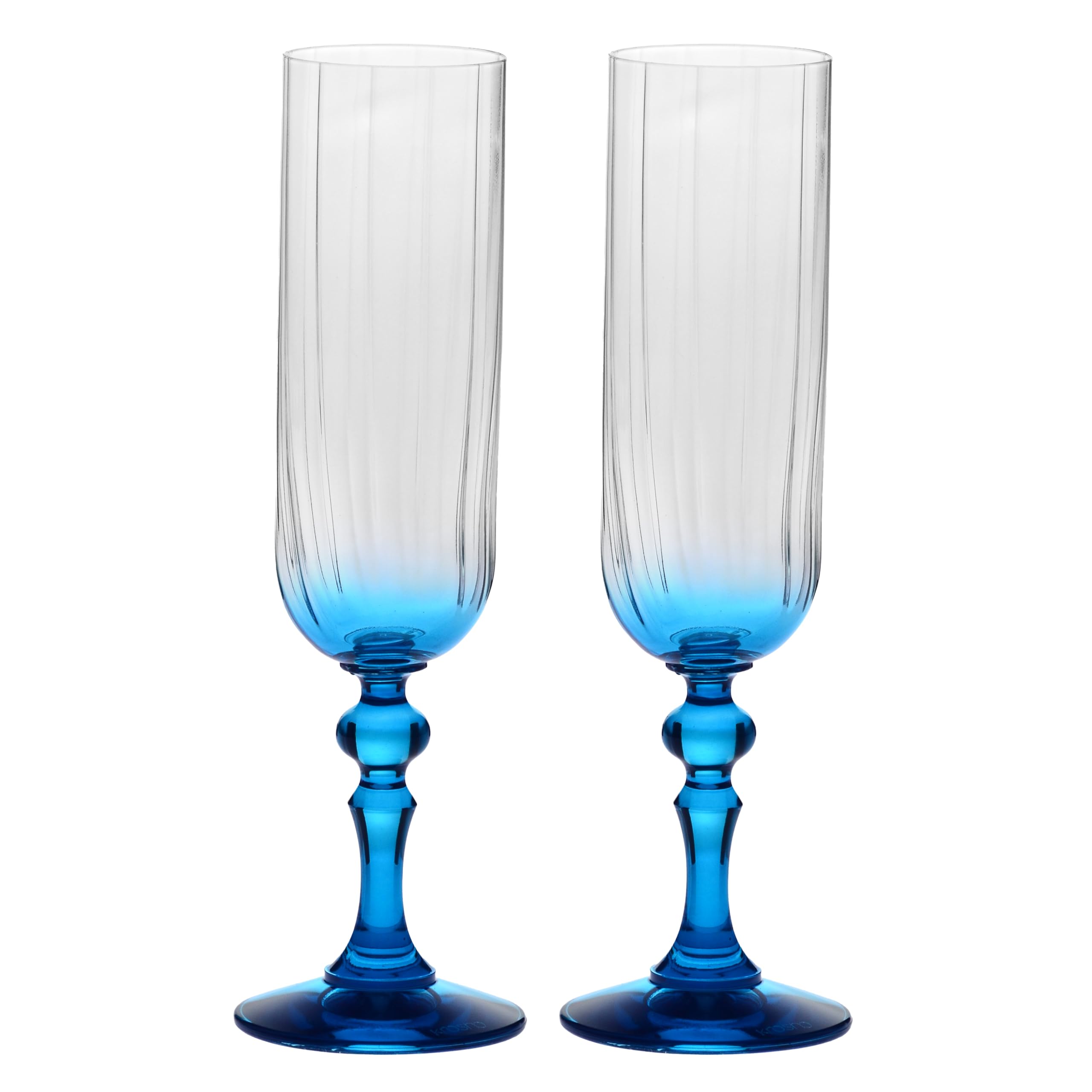 Photo 1 of KROSNO Champagne Flutes with Turquoise Stem Set of 2, 6.8 oz, Bubble