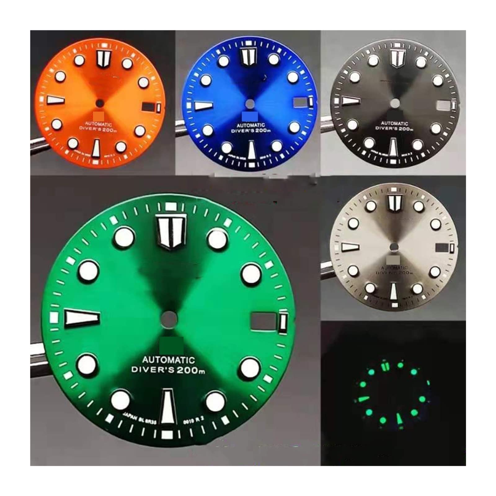 LAnGSHAW Compatible for NH35/NH36 Movement 28.5mm Sun Pattern Watch Dial Strong Green Luminous C3 Dial Repair Parts (Color : Orange)