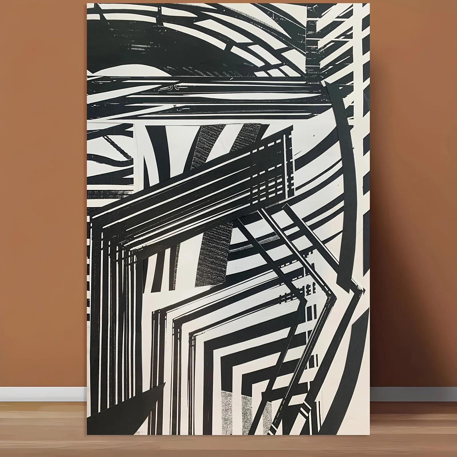 Yocheng Canvas Poster Abstract Geometric Design In Black & White,Wall Art For Living Room,Bedroom 40x50cm No Frame