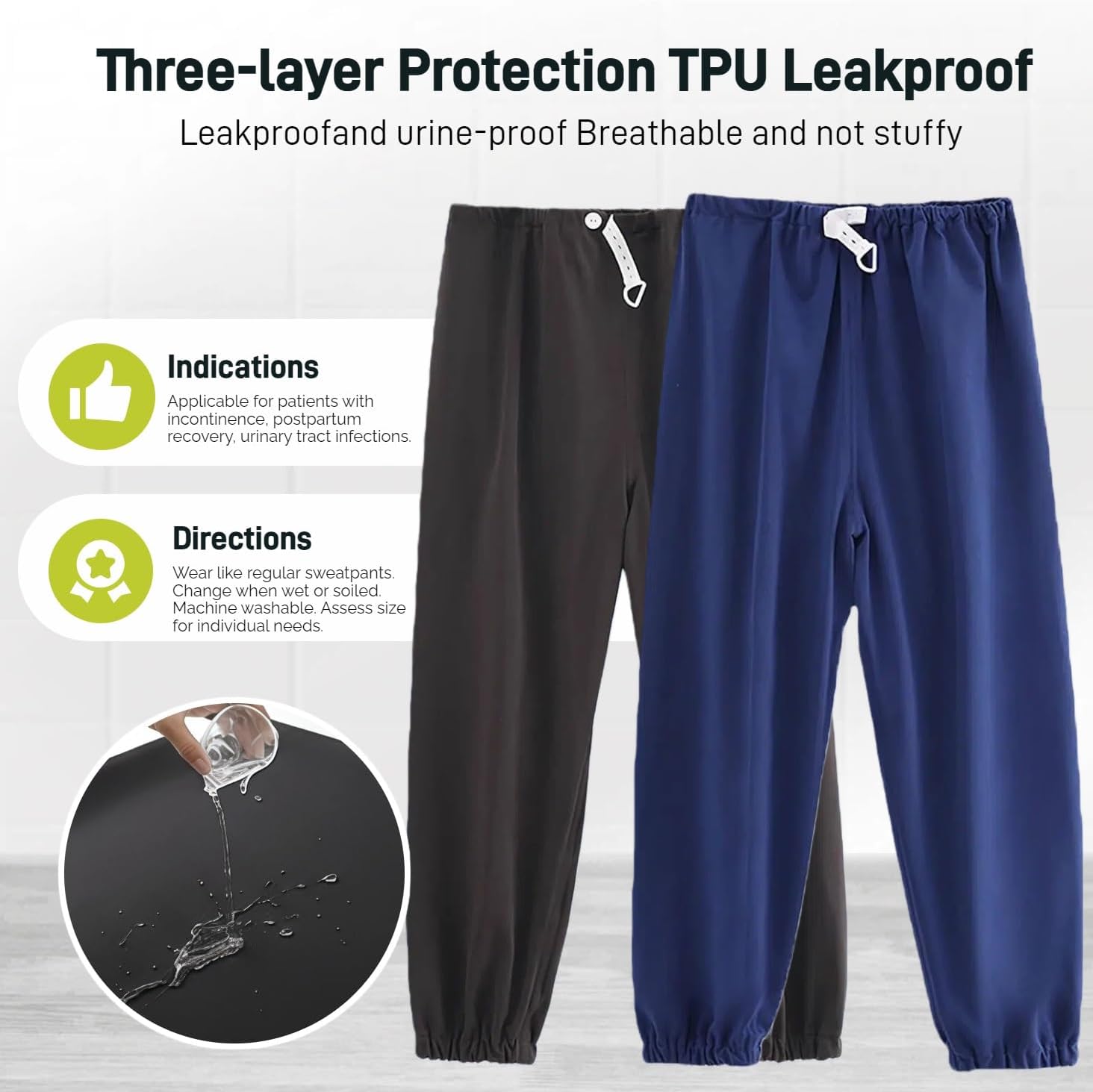 TPU Waterproof and Leak-Proof Patient Care Pants,Reusable Incontinence Pants,Leak-Proof and Washable Urinary Incontinence Pants Suitable for Mobility Impaired(Gray, L) - Image 5