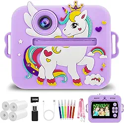 Câmera Infantil, Portátil Digital, Impressora Instantânea de Sem Tinta, com 32GB Cartão,Papel Fotográfico, Canetas Coloridas, Vídeo HD, Brinquedos Meninas Meninos com Crianças de 3 a 14 Anos