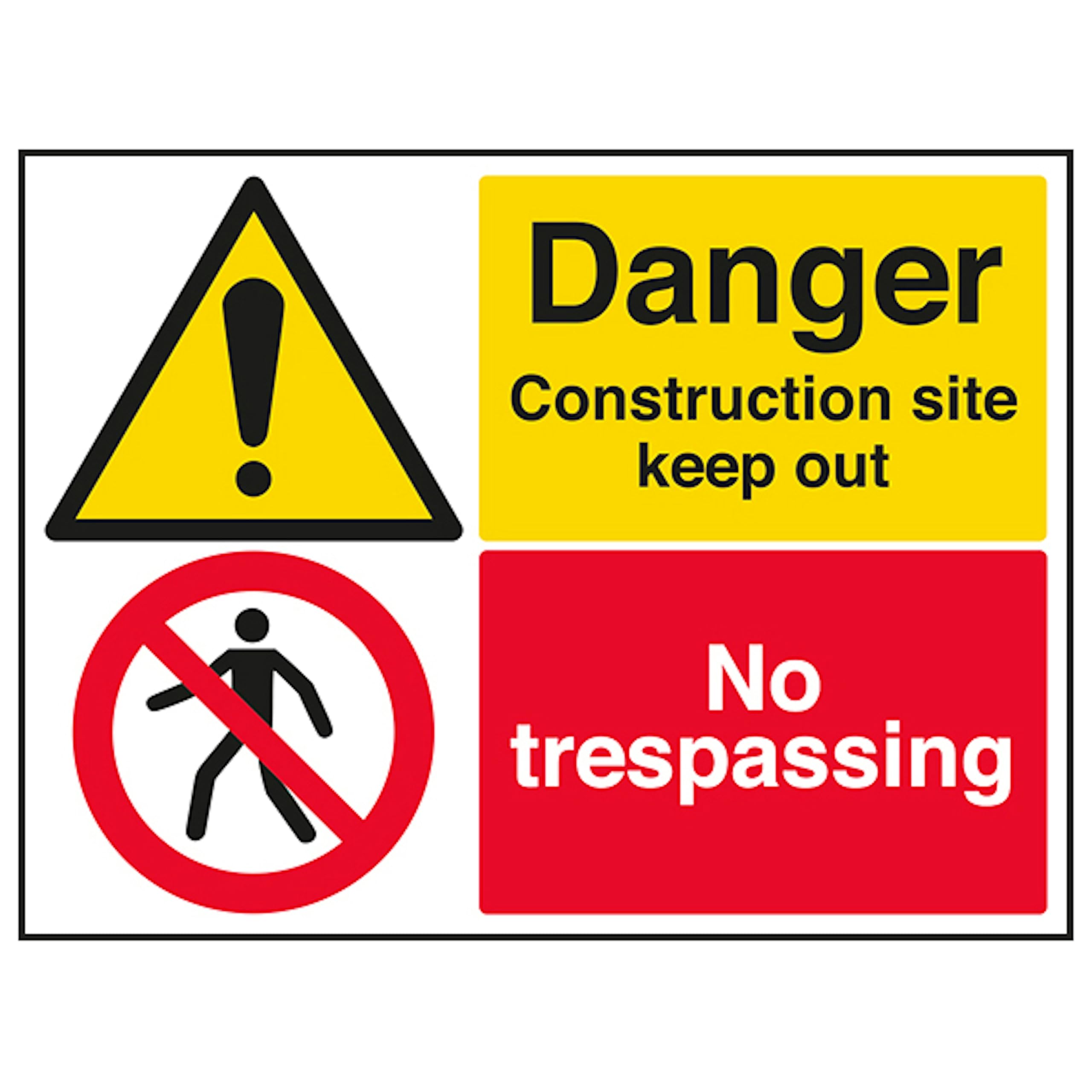 V Safety Danger Construction Site Keep Out/No Trespassing 400 x 300 mm - 3mm Aluminium Composite Safety Sign